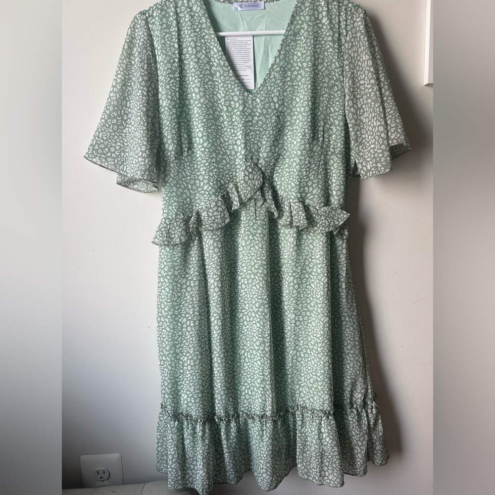 Kirundo Mint green Floral Ruffle Dress